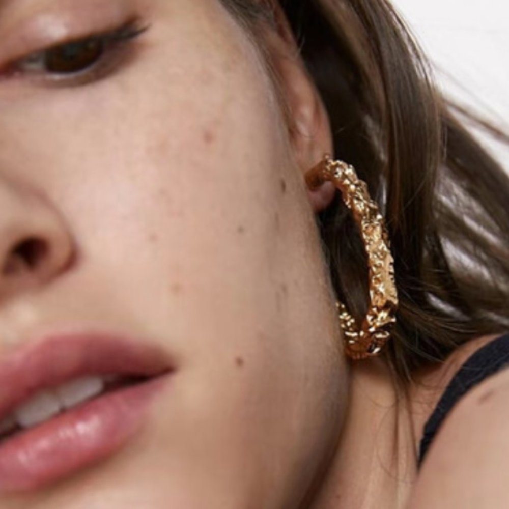 ZARA GOLD TEXTURED HOOP EARRINGS